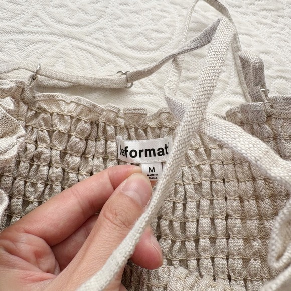 Reformation Miles Smocked Linen Midi Dress,‎ Oatmeal - Picture 5 of 6